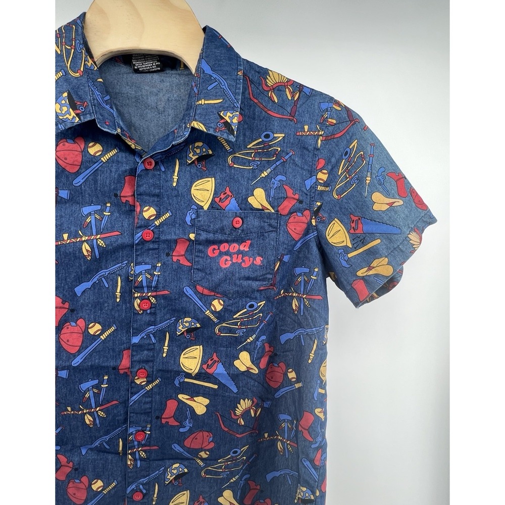 Chucky Childs Play Hawaiian Camp Shirt Mens XL AOP Good Guys Horror Cosplay